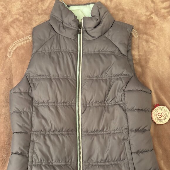 NWT SO Authentic American Heritage Grey and Mint Hooded Puffy Vest - Picture 1 of 5